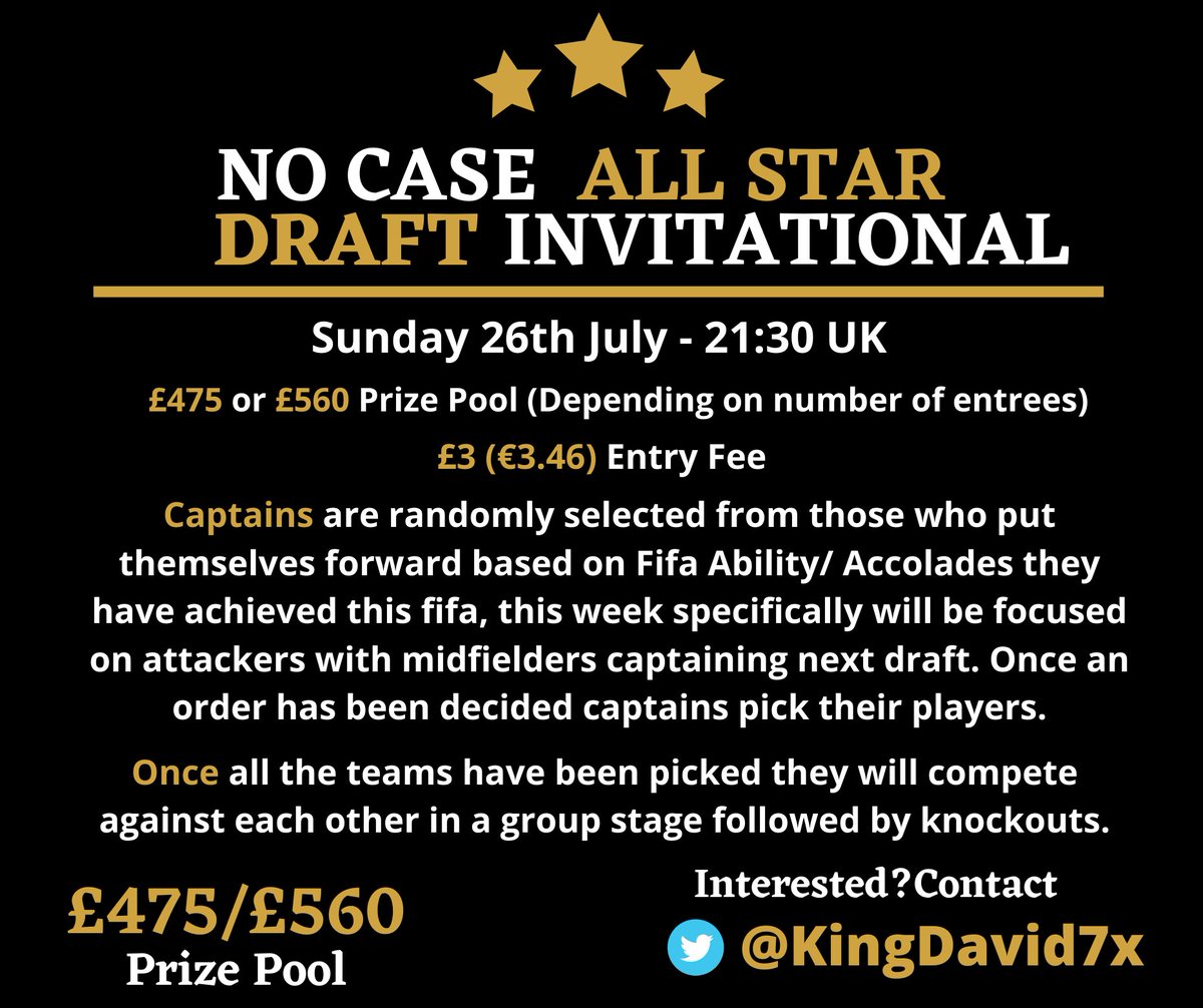 KingDavid7x's tweet photo. π¨ To be entered into the draft discord chat you must first pay the Β£3 (β¬3.46) entry fee, payment information down below π
#NoCaseDraft @NoCase_ https://t.co/3ZitzPav0Z