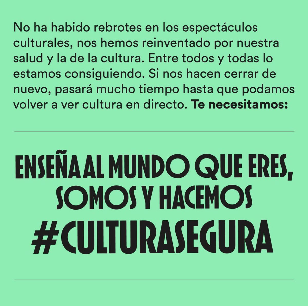 La cultura, y en concreto la música, está demostrando una enorme capacidad de adaptación en una situación de desamparo. Esta reinvención, que cuenta con todas las medidas de seguridad, está amortiguando una crisis sin precedentes. No busquéis “culpables” aquí #CulturaSegura