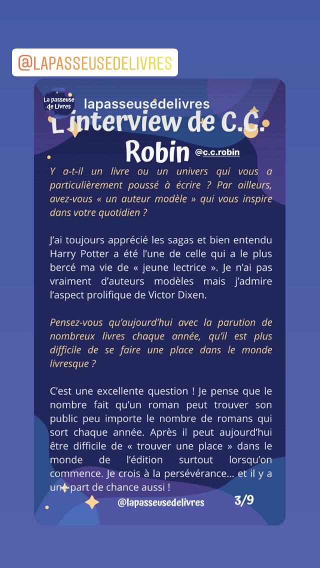CCRobin4's tweet photo. Bonjour à toutes et à tous ! Je vous partage mon interview auteur complète de ce 18 juillet 2020 par la chroniqueuse littéraire « La passeuse de livres ». Bonne lecture ! ☀️
Retrouvez le roman ici : https://t.co/d7P2jLMB8V #interview #auteur #lire #livre #livresque https://t.co/llHKiFETNa