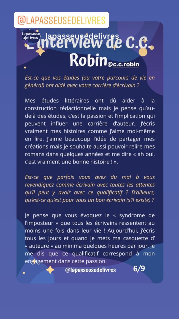 CCRobin4's tweet photo. Bonjour à toutes et à tous ! Je vous partage mon interview auteur complète de ce 18 juillet 2020 par la chroniqueuse littéraire « La passeuse de livres ». Bonne lecture ! ☀️
Retrouvez le roman ici : https://t.co/d7P2jLMB8V #interview #auteur #lire #livre #livres https://t.co/g1mH74W9sY