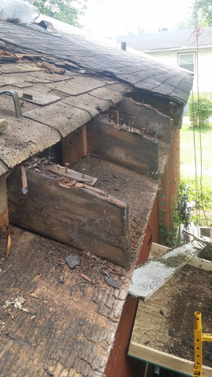 From yesterday:This is the kind of issues I am running intoThere is a roof below the roof that cannot be stripped out because of how it is in there ccoupled with time & money constraintsThe multi-layer roof is the top oneAt points removing shingles also has boards coming off