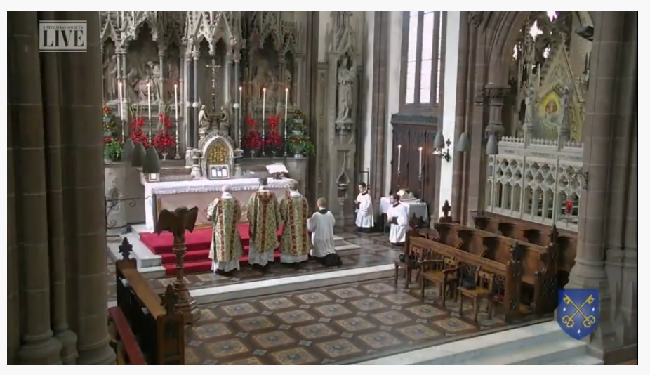 latinmassuk's tweet photo. As our Conference begins, High Mass from St Mary's Warrington has begun for the Feast Day of St Camillus of Lellis, Confessor
Fr de Malleray Celebrant
Fr Whisenant Deacon
Fr Jolly Subdeacon
Fr Verrier Cantor & organist
#lmslive https://t.co/u9Tr2CGmSp