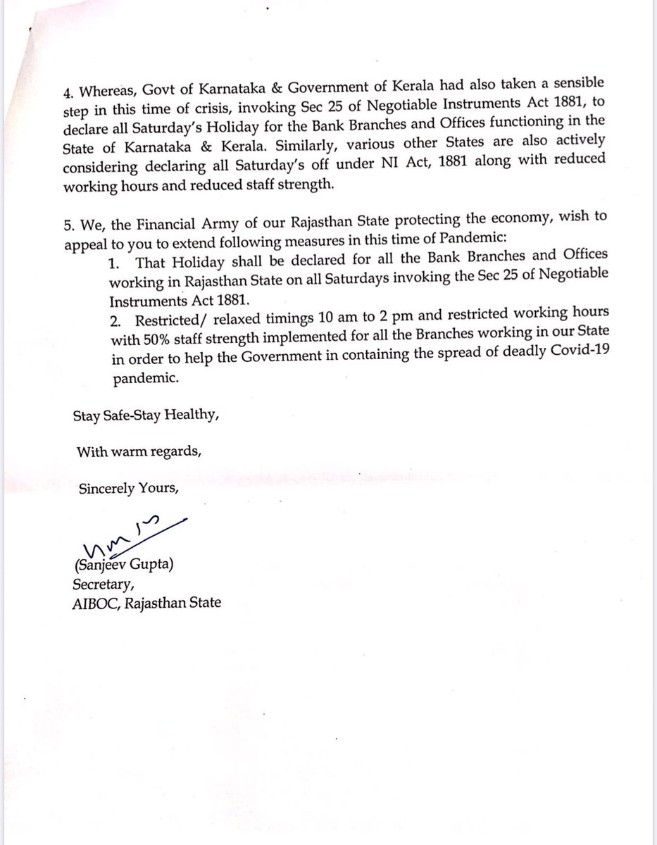 sanjeevgupta031's tweet photo. Please take care of financial soldiers of Rajasthan state and issue necessary instructions on the suggestions made in letter enclosed. @KalrajMishra @ashokgehlot51 @SoumyaDatta7 @Vinay54168504 @RajGovOfficial https://t.co/NPnbNQIZNr