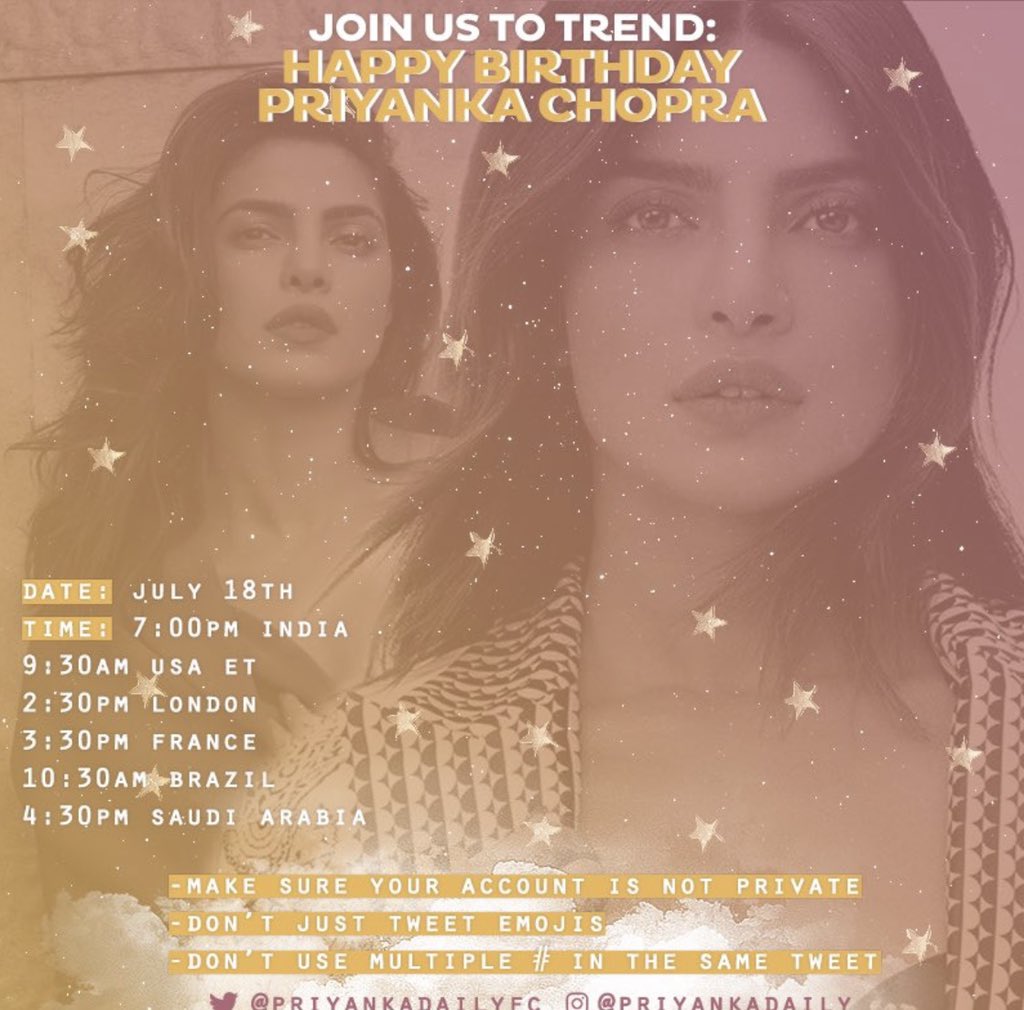 Reminder Priyanka fans!
Day 2 for trending birthday wishes for Priyanka.Happy Birthday Priyanka Chopra 