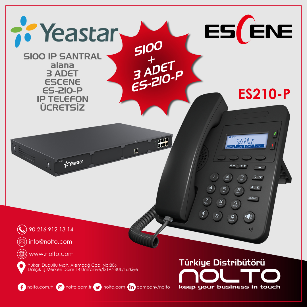 nolto_teknoloji's tweet image. Yeastar S100 IP Santral kısa bir süreliğine 3 adet Escene ES210P IP Telefon hediyesiyle 🎁
Not: Stoklarla sınırlıdır.  📢 🙂
#ipsantral #iptelefon #voip #nolto