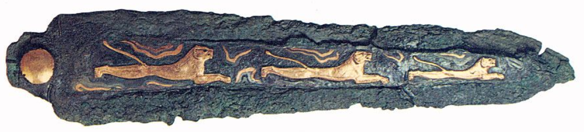 Lion motifs have been found in numerous Aegean artistic contexts, including the burial deposits of Mycenae, where another excellent example is the Three Lion Dagger, also from Grave IV at Grave Circle A.Image: Athens National Museum (NM 395)