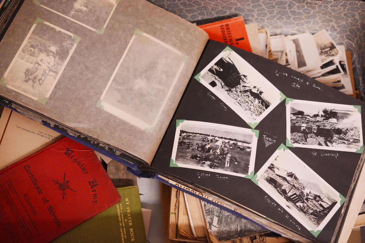 PWRR_Museum's tweet photo. These objects belonged to George Francis Wilde who enlisted in 1932. Among the objects in this collection there is a photograph album, seen below, which documents not only his time serving in India, but also his family life.
#ExploreTheStore #armytigers #fiercepride #kentmuseum https://t.co/nTUzLv40nK