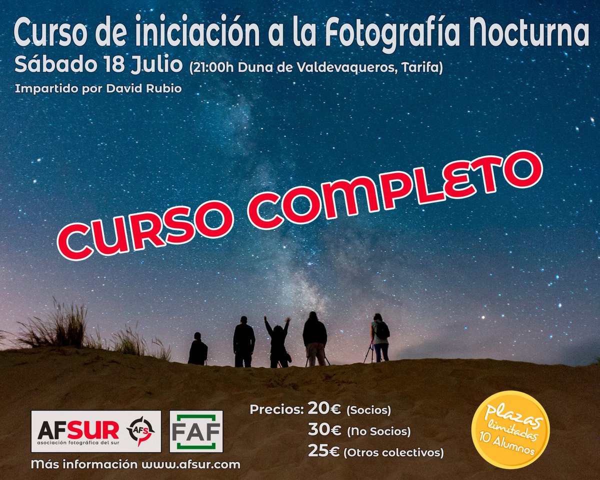 AF_sur's tweet photo. Esta noche a disfrutar la noche con el Curso de Iniciación a la Fotografia Nocturna que imparte David Rubio. #Afsur #fotografia #formacion
https://t.co/s0Lj4dti8W https://t.co/1Rir1Oksuv