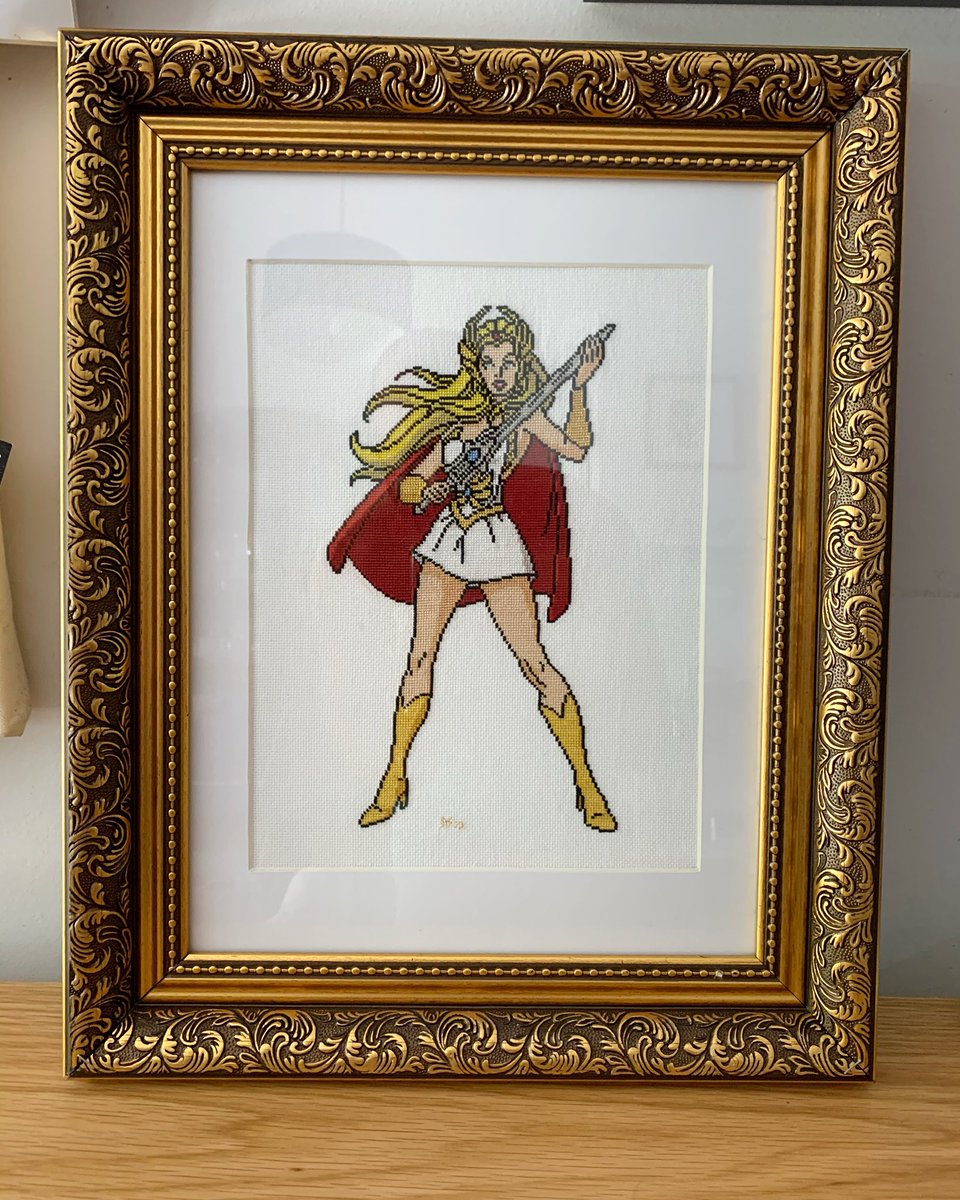 stitchinboy's tweet photo. COMPLETEY forgot to post a pic of my framed #shera #crossstitch ! 2nd piece for my Wall of Women #xstitch #motu https://t.co/2NDA1jSr74