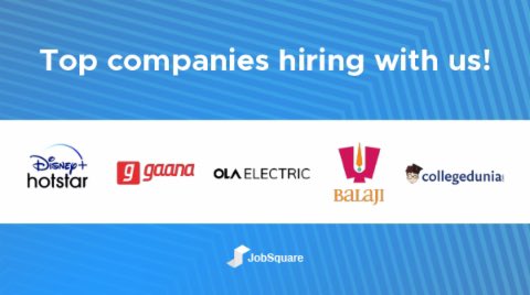 job_square's tweet photo. JobSquare is ecstatic! 

Why? 

Because @DisneyHotstarIn @gaana @OlaElectric @BalajiTMonline @college_dunia is hiring with us! 

We are blessed to have you all aboard! 

#SaturdayMotivation #HIRINGNOW https://t.co/HEzrsBZ3wH