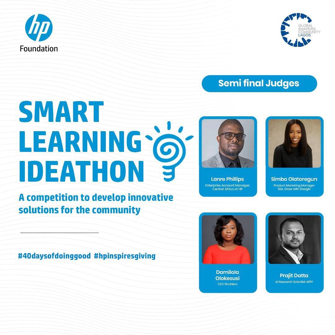 LagosShapers's tweet photo. MEET THE JUDGES!

The Smart Learning Ideathon competition in Partnership with @HPNigeria1 has officially kicked off and we are excited to present our judges for the semi finals. 👏👏

#SmartLearningIdeathon #LagosHub #GSCLagosHub #innovation #ThinkSmart https://t.co/IBUblUdqyE