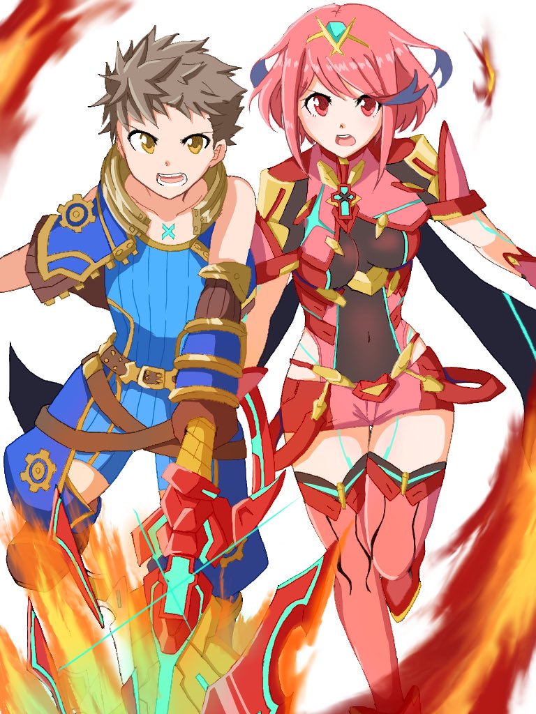 ホムラ(ゼノブレイド2) ,レックス(ゼノブレイド2) 「「「バーニング!!ソォード!!」」 」|えりんぎのイラスト