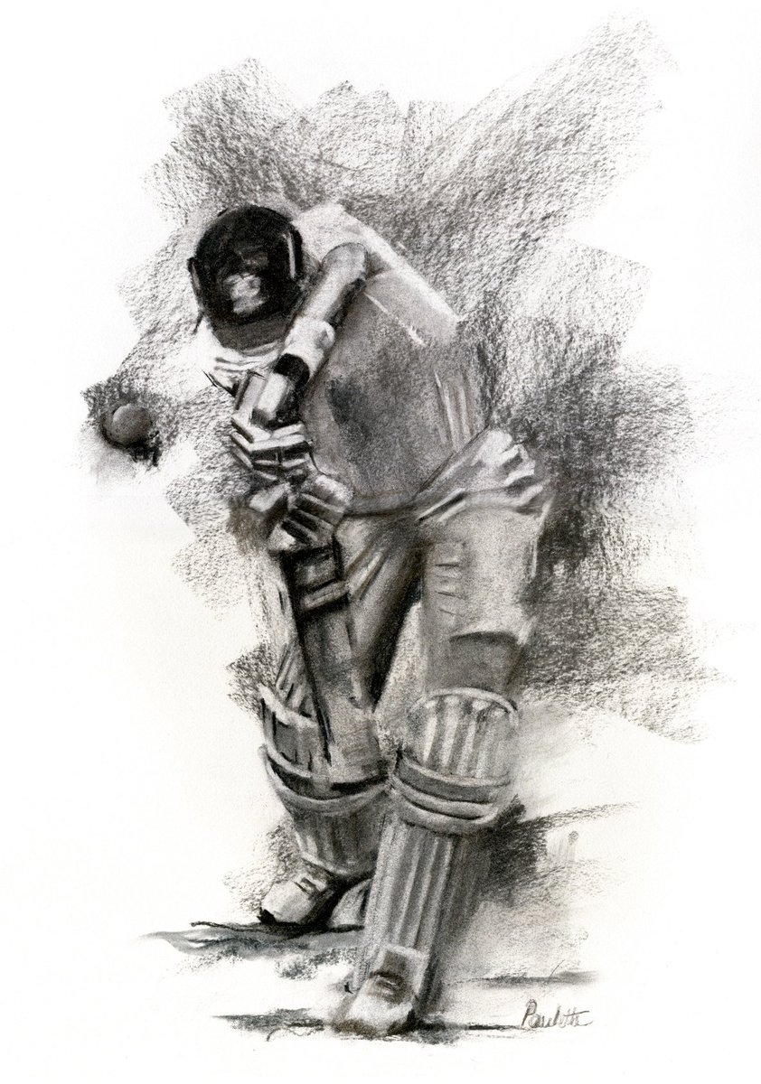 Twittartists's tweet photo. Paulette Farrell @PauletteFarrell loves to paint cricketers. By her own admission, her urge to paint a cricketer is an ancient human response of mimicking what she sees in the form of pattern and contrast. Well said Paulette. That's what an artist's instincts are all about. https://t.co/phYWLC8M17