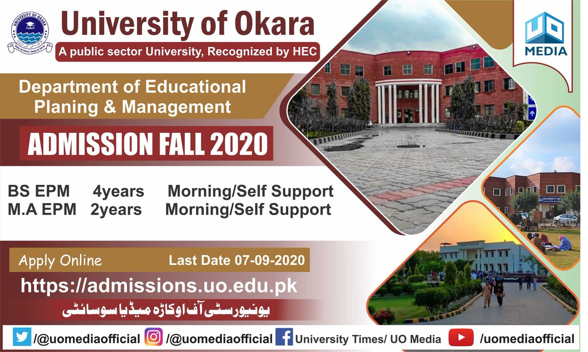 uomediaofficial's tweet photo. With a lot of career opportunities, department of Educational planing and management is awaiting for you.  
#UniofOkaraAdmissions https://t.co/vpmBLNF4km