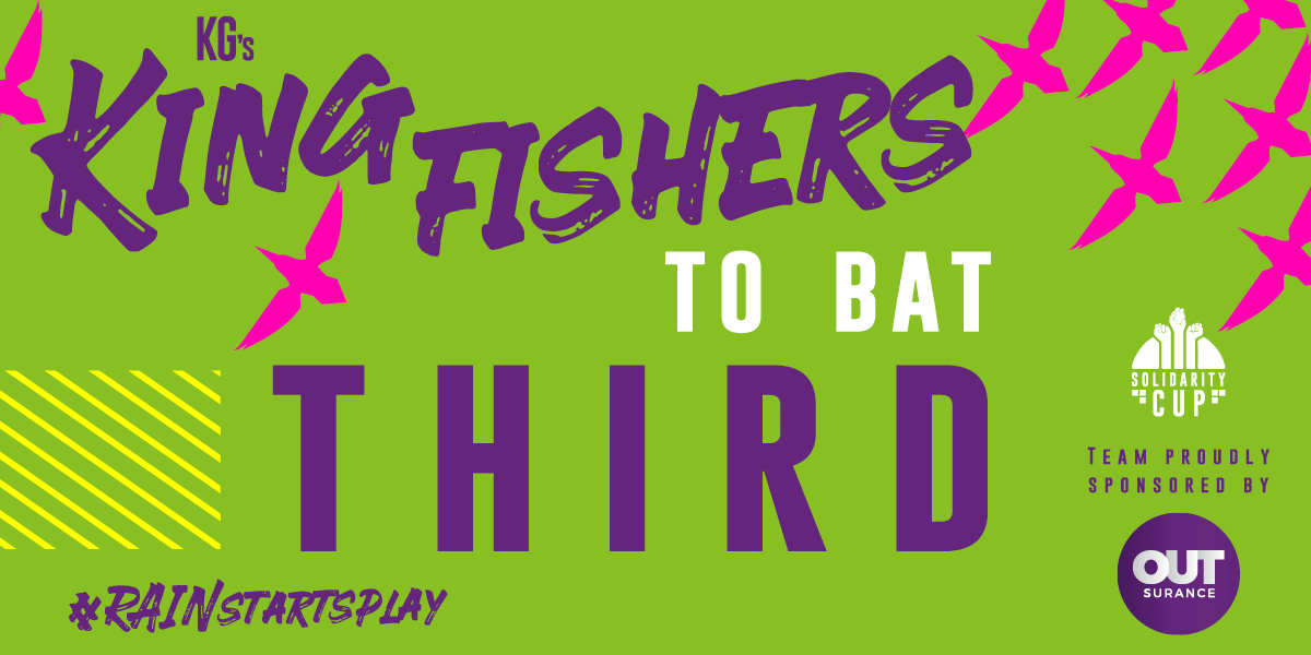 ProteasMenCSA's tweet photo. The @OUTsurance Kingfishers are last in against the @TAKEALOT Eagles.

du Plessis (6*) and Coetzee (6*) are currently at the crease.

KF 63-2 after 7 overs. 

The target 👉 161

#SolidarityCup #3TCricket #RainStartsPlay https://t.co/njF5qvVkv4