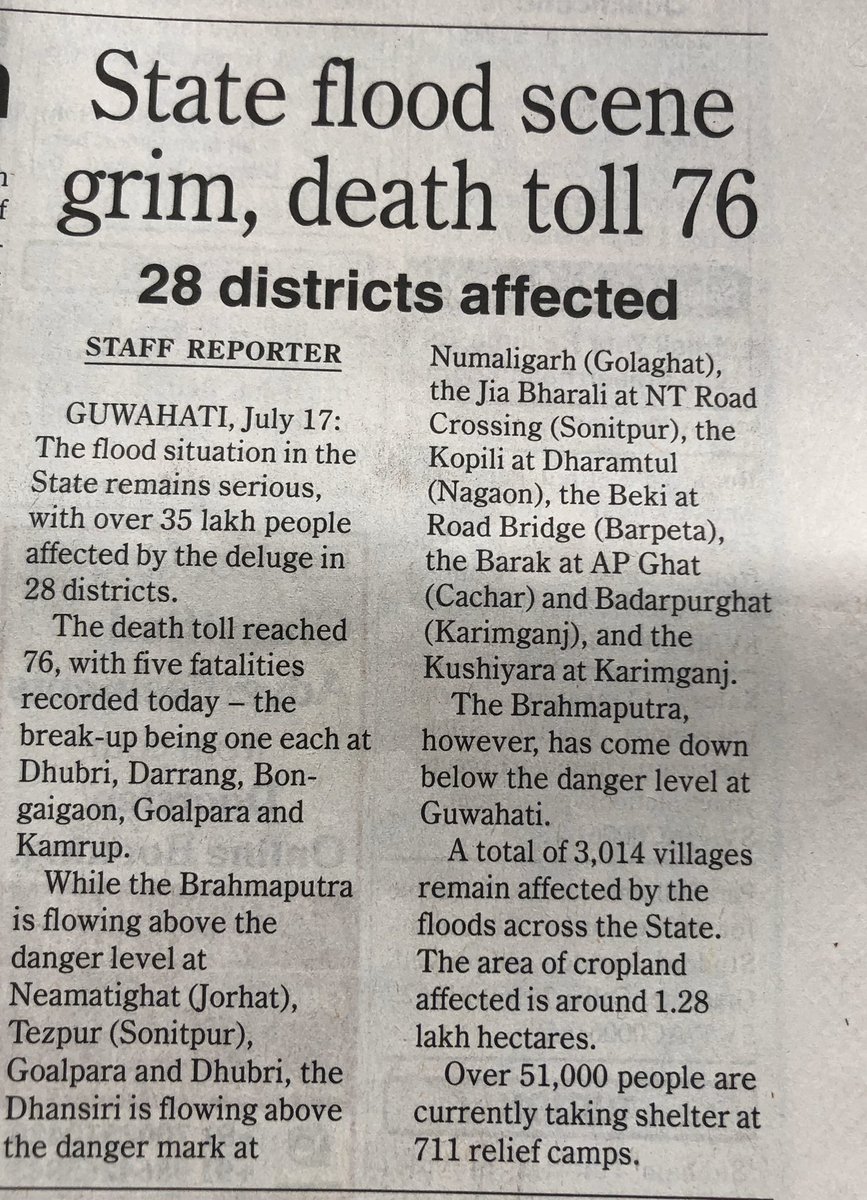 Flood situation in  #Assam is really grave and relief & rehabilitation is the need of the hour.But can we also think beyond waiting for the annual flood every year, moving those affected to relief camps and praying for help to GoI?(1/6)  #AssamFloods  @MinOfJalShakti  @keshab_mahanta