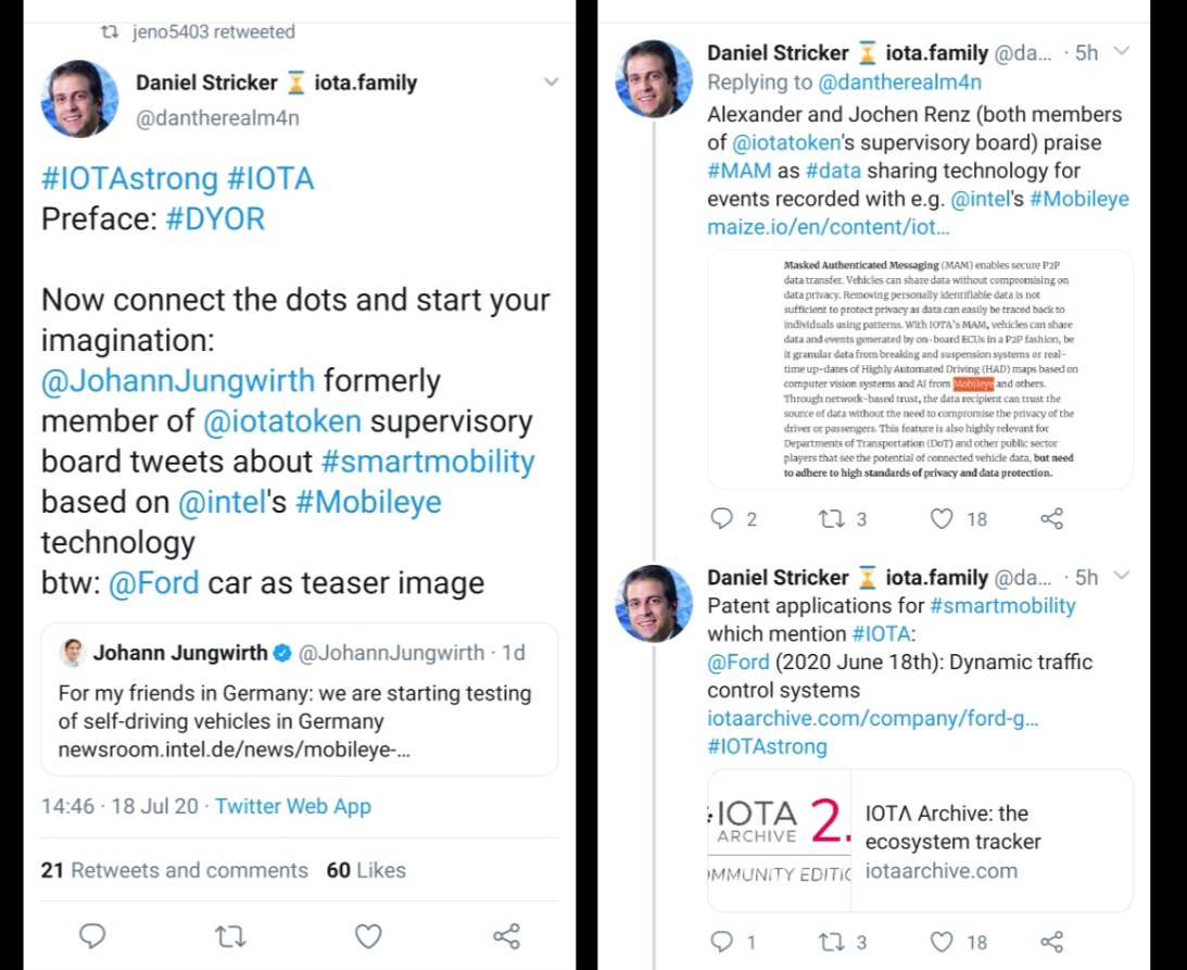 myhappylife_app's tweet photo. #IOTA being part of a main solution for #smartmobility based on #intel's #mobileeye #technology & related to a patent for Dynamic Traffic Control System by #Ford mentioning #IOTA cld be one of the many interesting use cases for #IOTA. #IOTA is unstoppable 🚀🚀🚀 https://t.co/qQXhbjcmCR