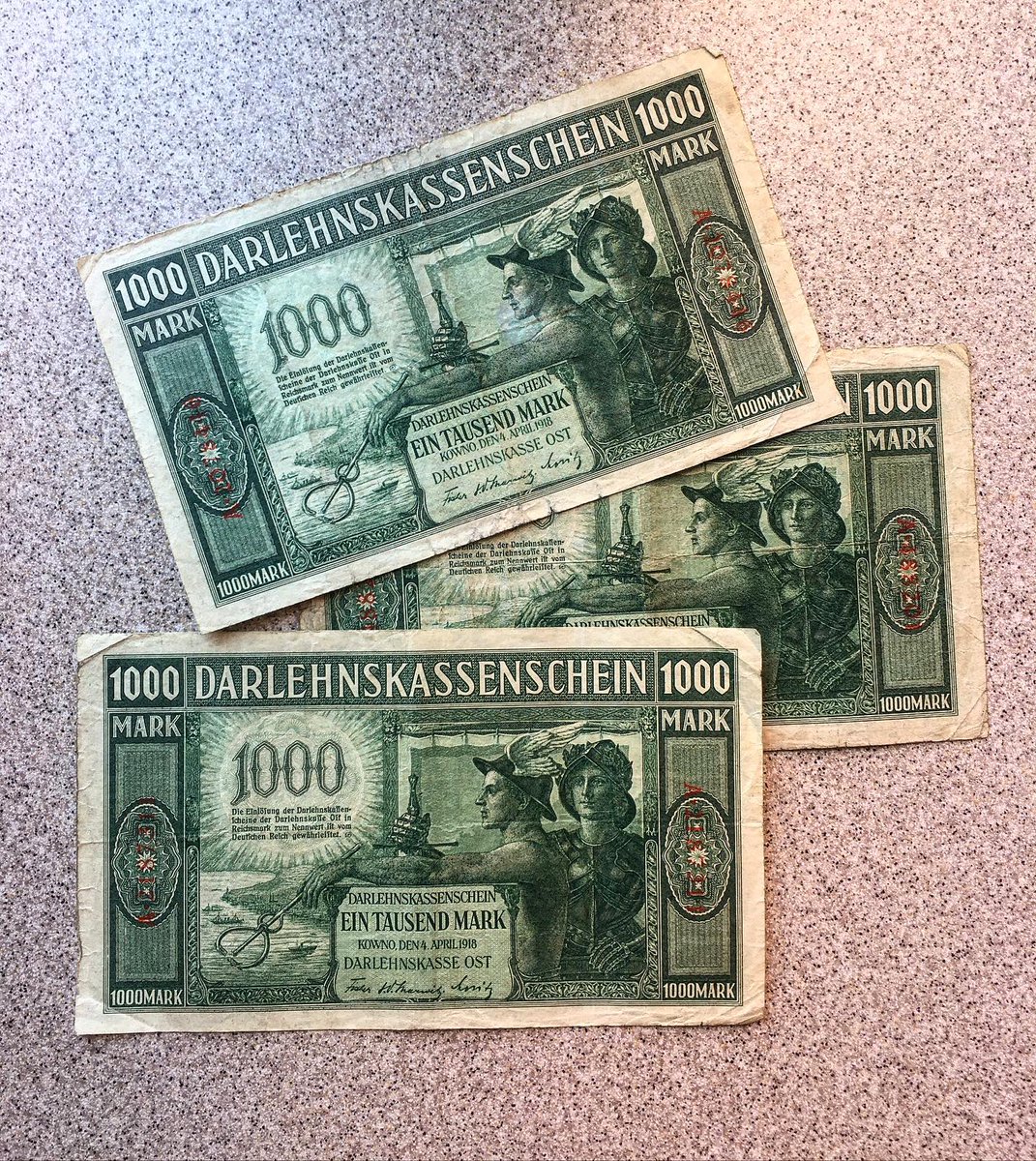 Moneyaddict93's tweet photo. 1000 Mark, 1918. Kowno (Kaunas) 🇩🇪 🇱🇹 #banknotes #banknote #banknotesoftheworld #banknotescollection #banknoty #oldmoney #money #kaunas #lithuania #klaipeda #collector #collectibles #hobbylobby #hobby #treasure #value #numismatics #numimastica #numismatic #history #vintage #insta https://t.co/USosICuSlP