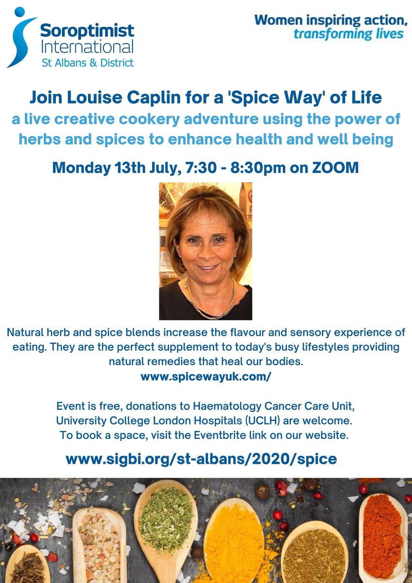 SIStAlbans's tweet photo. FAB #SoroptimistsConnect Zoom Cookery demo with Louise Caplin of @SpiceWayUk more on website https://t.co/mjLaZKLsJI in aid of @HCC_UCLH
#SoroptimistsinLockdown #health #wellbeing @SIGBI1 https://t.co/7Yp4M2lswB
