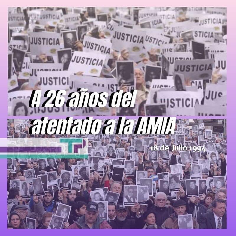 26 años atrás una bomba destruía la AMIA.⁣

Por la memoria de las 85 víctimas del atentado y por el flagelo que supone a toda la sociedad: Sigamos en búsqueda de verdad y justicia.

Es una deuda que debemos saldar. ⁣

#AMIA26Años