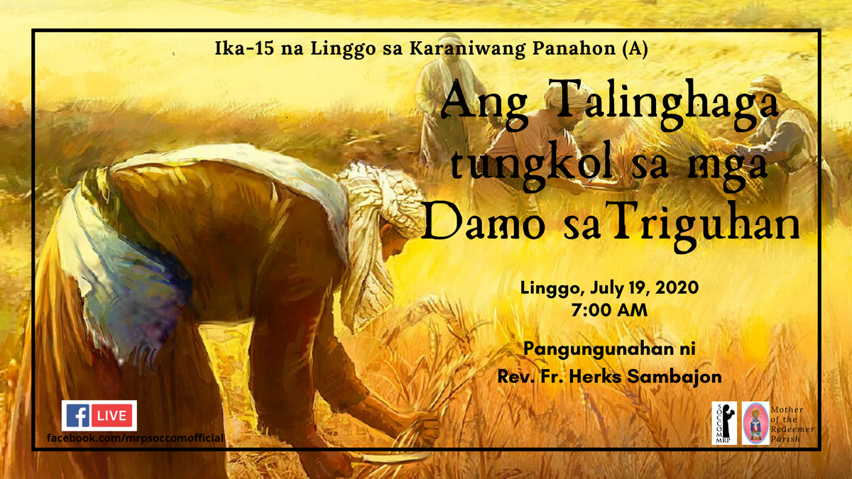 mrpsoccom's tweet photo. Facebook Online Mass on Sunday, July 19, 2020, 7:00 AM to be precided by Rev. Fr. Herks Sambajon.

Please don't forget to like and share our Facebook Page:
www/facebook.com/mrpsoccomofficial https://t.co/mgT0QCNS8f