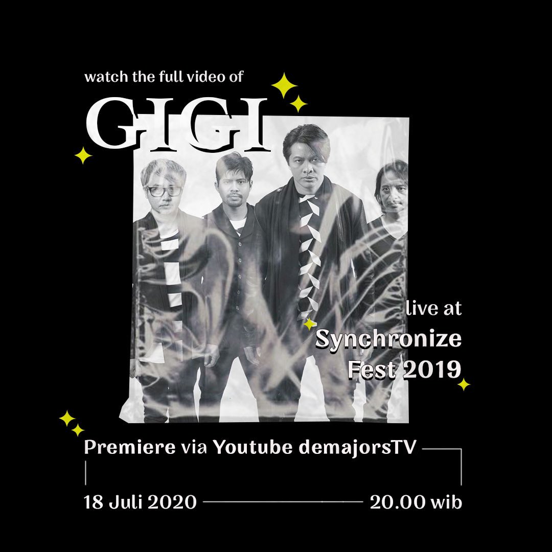 SynchronizeFest's tweet photo. Selamat menyaksikan penayangan perdana video penampilan @GigiGigiband live at #SynchronizeFest19
https://t.co/SJI5UDgQk1 https://t.co/FXBZA2c7Rc