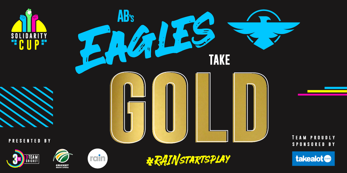 ProteasMenCSA's tweet photo. And it's the @TAKEALOT Eagles who win the first-ever #SolidarityCup!

🥇@TAKEALOT Eagles
🥈@mrdfood Kites
🥉@OUTsurance Kingfishers 
 
#3TCricket #RainStartsPlay https://t.co/gYIrUijjxD