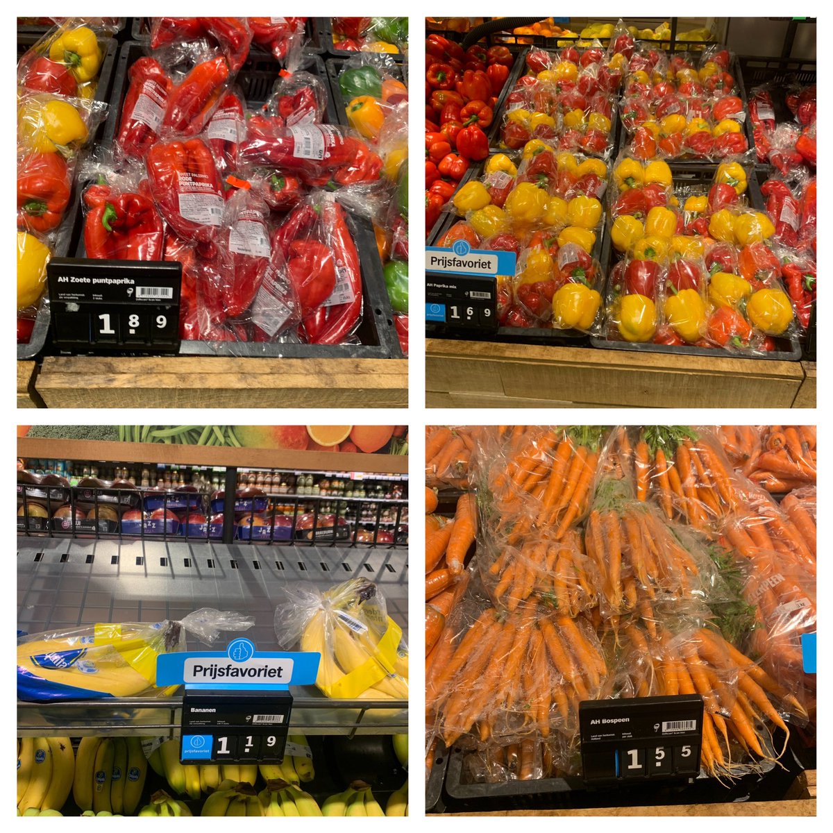 zwerfinator's tweet photo. In mei 2019 zei @albertheijn bospenen, rode puntaprika’s, alle paprika’s en trossen bananen van 5 stuks zonder plastic verpakking aan te bieden. Zwerfinator is vandaag eens gaan kijken. Weinig van te merken. Sterker nog: de winterpenen zitten nu zelfs per stuk in plastic! #fail https://t.co/ofRaARwXMz