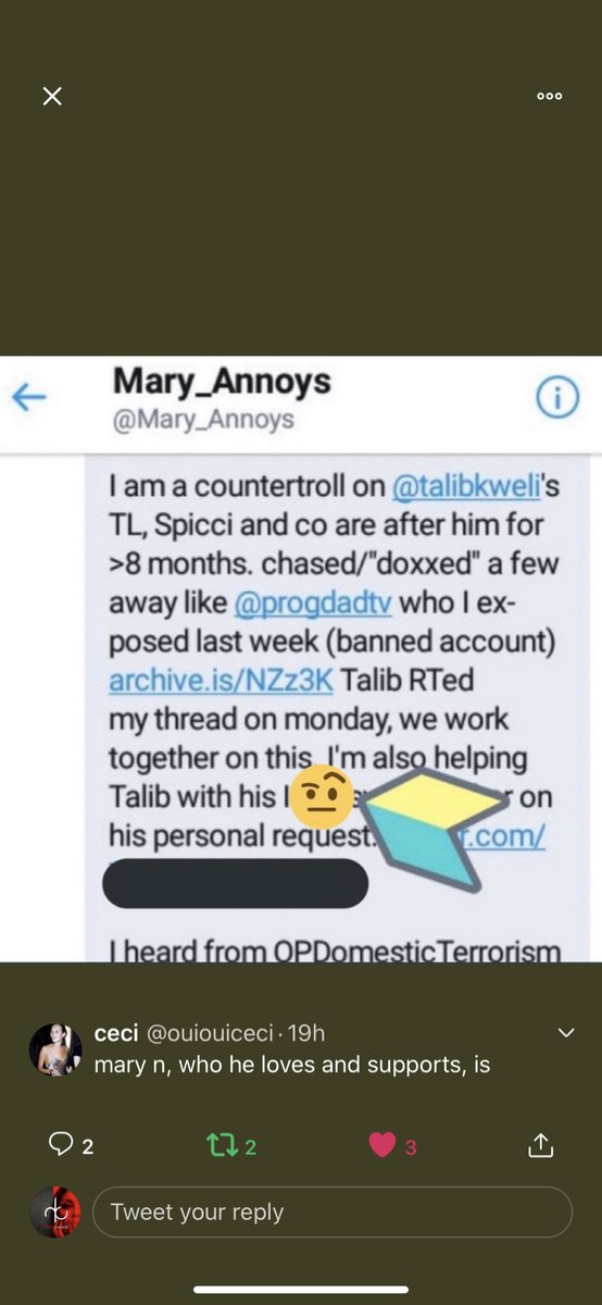 Here are screenshots that other users added to the conversation to show Talib has admitted in supporting Mary’s doxxing and of her admitting to doing it.