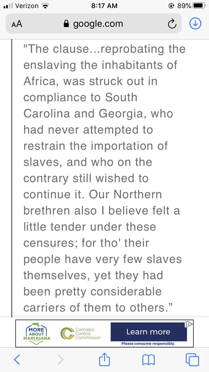 A statement he made later in his life mostly blamed the already divided southern state leadership on the removal of the passage citing their benefit and the northern state leadership for complacency while recognizing it was not a morally unthinkable practice at the time. 3/9