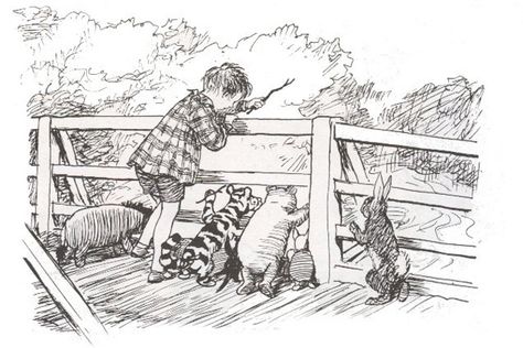 E. H. Shepard (1879-1976) イギリスの挿絵画家。プーさん原作の挿絵で有名。キャラクターの佇まいと画面の中に広がる空間!カメラの位置が絵空間の中で明確。それが空間を感じさせるのかなぁ。。自分がレイアウト設計する時の指針になると思い最近特に見ています。空間がめっちゃセクシー、、、、 