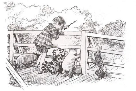 E. H. Shepard (1879-1976) イギリスの挿絵画家。プーさん原作の挿絵で有名。キャラクターの佇まいと画面の中に広がる空間!カメラの位置が絵空間の中で明確。それが空間を感じさせるのかなぁ。。自分がレイアウト設計する時の指針になると思い最近特に見ています。空間がめっちゃセクシー、、、、 