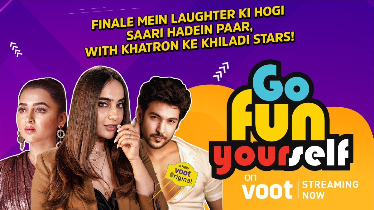 justvoot's tweet photo. Get ready for a truly khatarnak season finale with Zulmi aunty and the Khiladis! ๐ Stay tuned for tomorrowโs episode of #GoFunYourself only on #Voot!
#VootOriginal #KushaKapila #TejasswiPrakash #ShivinNarang
@KushaKapila @shivin7 https://t.co/5HjfeayHNA