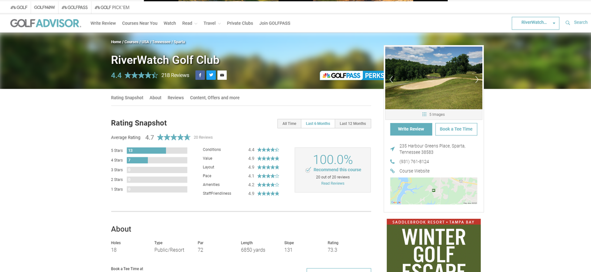 RiverWatch_Golf's tweet photo. We want to thank all of our customers for such great reviews this year!  Our goal is to make your experience here a positive one.  100% of our customers in the last 6 months recommend RiverWatch Golf Club! https://t.co/b3FlksSkOP