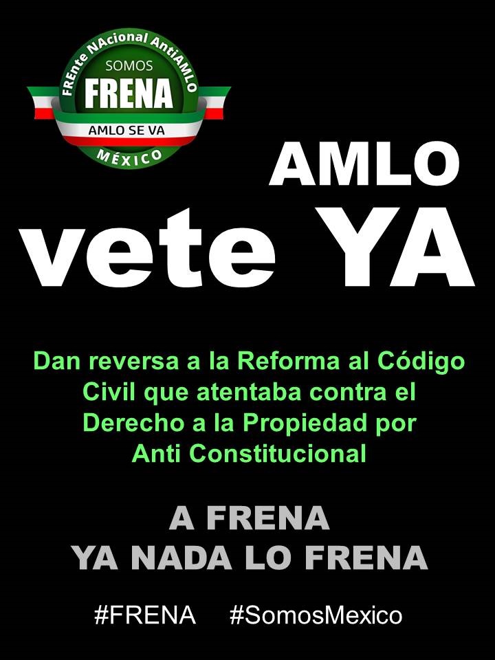 OficialFrenaaa's tweet photo. #FRENA logra una batalla más.

Hoy la unión ciudadana logramos que el #4tote retire la reforma anticonstitucional al Código Civil que transgredía nuestro derecho humano a la propiedad.

https://t.co/2YTynOfRXY

#LOPEZseVA
#LOPEZalPenal https://t.co/ditED9YJve