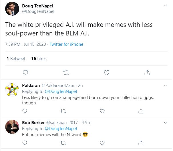 Doug with the itty-bitty racism and his followers with the oh god racism.