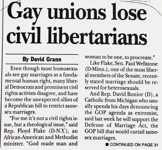 Other white liberals voted for DOMA, too, as a young reporter with a promising career ahead of him wrote in  @TheHill. (Note: the MLK quote that Lewis invokes was "Races don't fall in love," not "racists.")