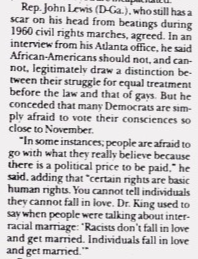 Other white liberals voted for DOMA, too, as a young reporter with a promising career ahead of him wrote in  @TheHill. (Note: the MLK quote that Lewis invokes was "Races don't fall in love," not "racists.")
