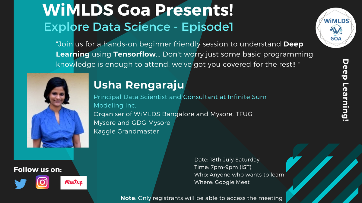 I am giving a workshop for WiMLDS Goa...Special Thanks to <a href="/StellaTom6/">Stella Tom</a> for making it happen <a href="/WiMLDS_Goa/">WiMLDS Goa</a> <a href="/wimlds/">Women+ in ML/DS</a> <a href="/WiMLDS_BayArea/">WiMLDS Bay Area</a> #TensorFlow #DeepLearning #ai #datascience #womenindatascience #womenwhocode