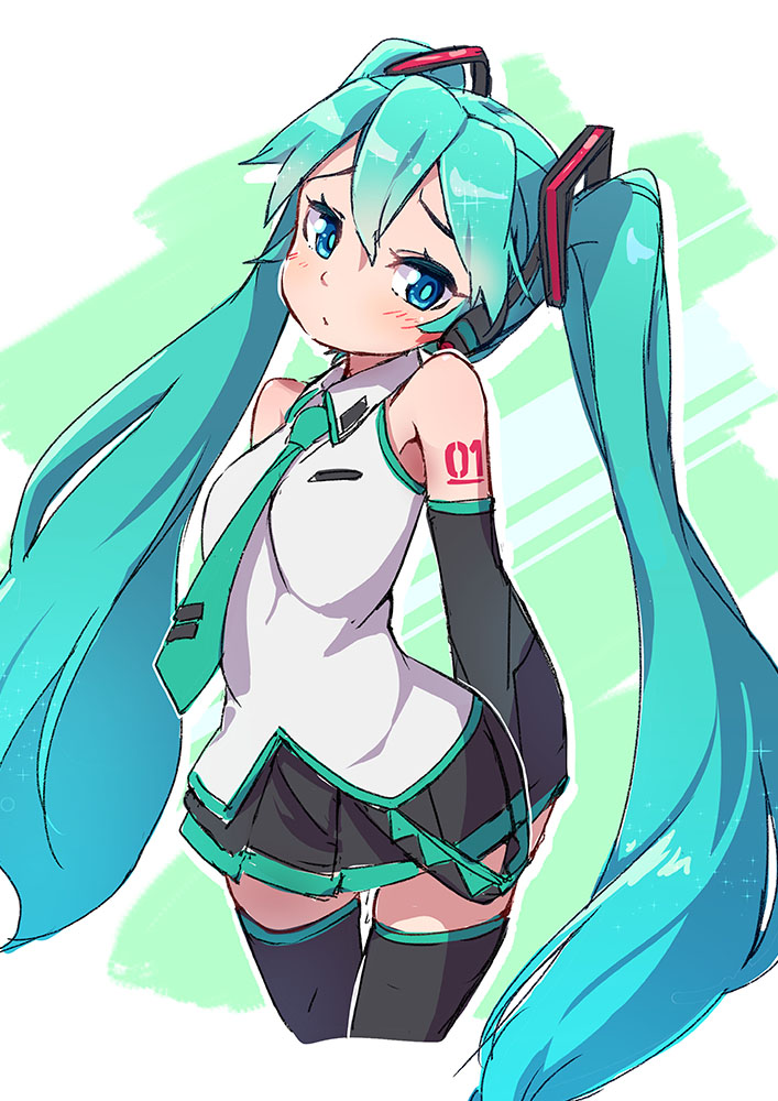 初音ミク「スカートの丈が短いのを気にしてるミクちゃん#初音ミク #HatsuneMiku 」|Miu@イラストレーターのイラスト