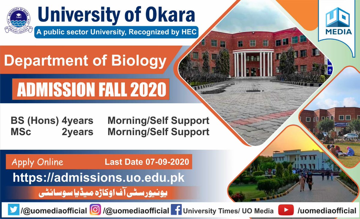 Abdulazizmhmodi's tweet photo. شعبہ بائیولوجی نے داخلے کے لیے درخواستیں مانگ لیں۔
#UniofOkaraAdmissions https://t.co/ZYvG32cFxD