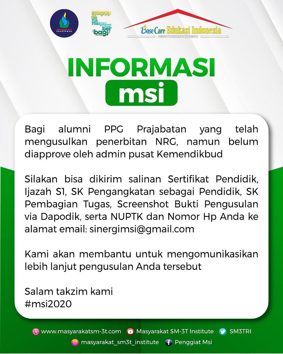 Informasi msi

Bagi alumni PPG Prajabatan yang telah mengusulkan penerbitan NRG, namun belum diapprove oleh admin pusat Kemendikbud

Salam takzim kami
#msi2020
<a href="/AkhiruddinHaeR/">HaeR</a>