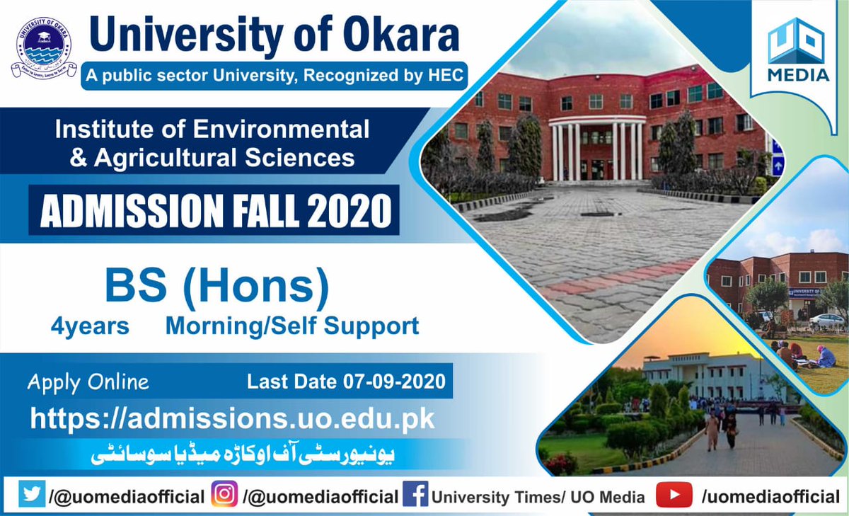 Abdulazizmhmodi's tweet photo. انسٹیٹیوٹ آف انوائرنمنٹل اینڈ ایگریکلچر سائنسز
#UniofOkaraAdmissions https://t.co/Vk3hrJYt8w
