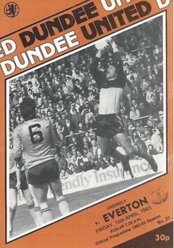#28 Dundee United 1-1 EFC - Apr 15, 1983. With EFC’s home game vs Man Utd postponed due to Utd’s participation in the FA Cup semi finals, the Blues took a trip to Tannadice Park for a Friday night friendly vs Dundee United. A 1-1 draw saw Kevin Sheedy score EFC’s only goal.