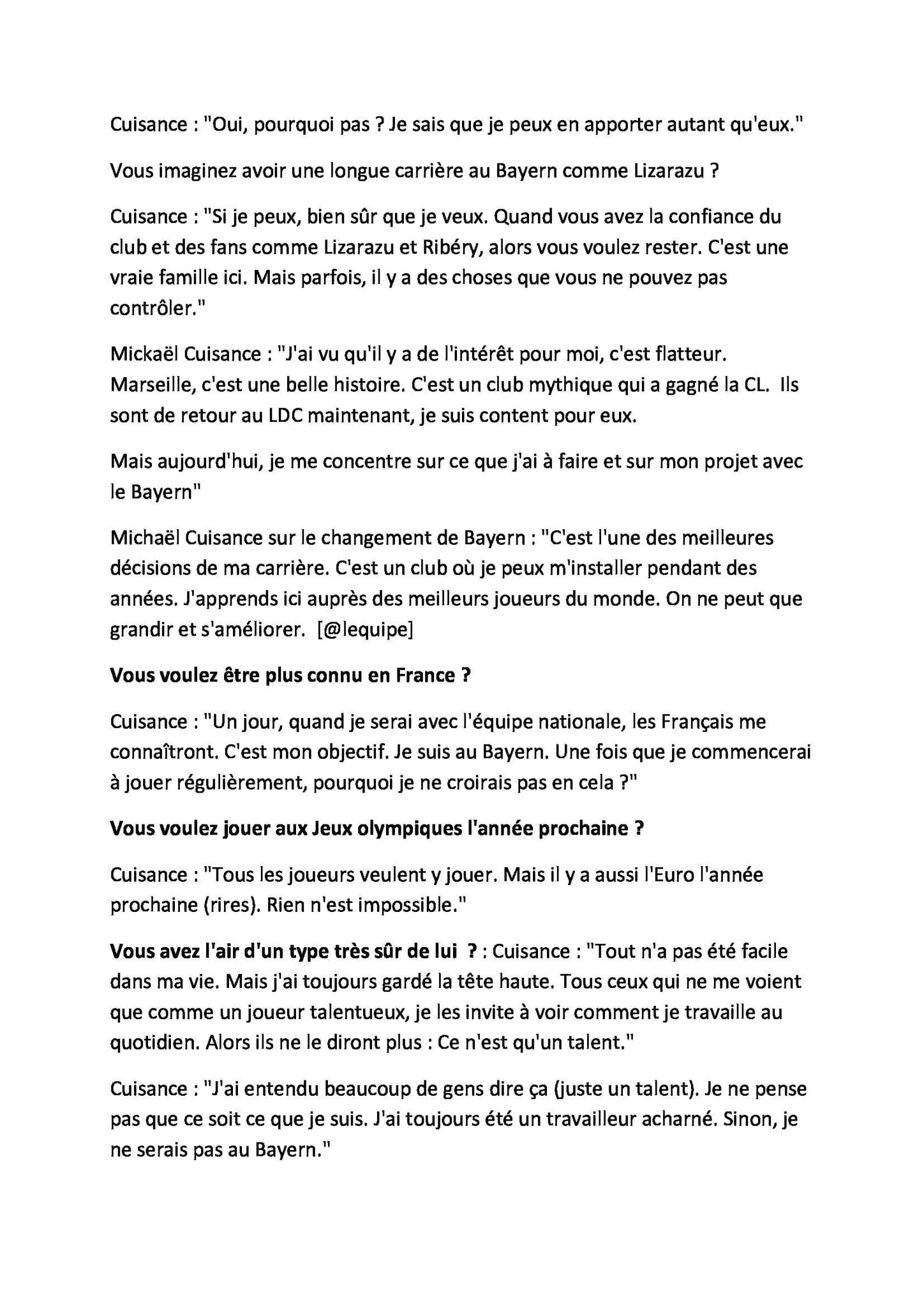 Bayern Munich France Roro Interview De Mickael Cuisance Lequipe T Co Fv2jbdiucy Twitter