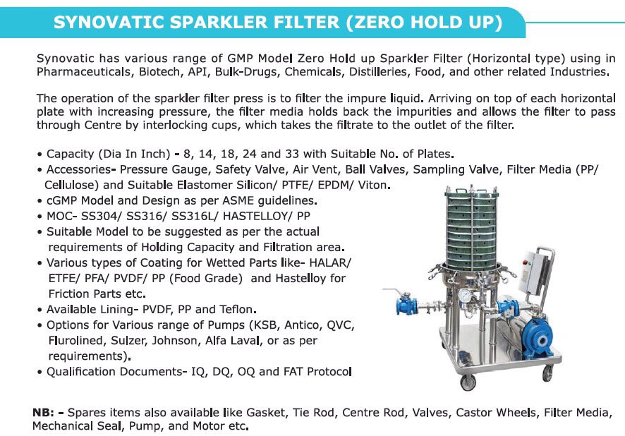 Synovatic's tweet image. #Sparklerfilter #Zeroholdup #filterpress #Coating #Halar #ETFE #PFA #PVDF #Coating #Hastelloy #filtration #pumps #valve  #coating #manufacturer #manufacturing #factory #supplier #SynovaticIndia @Synovatic 
Email- marketing@synovaticindia.com
Call- +91 8421 842 601