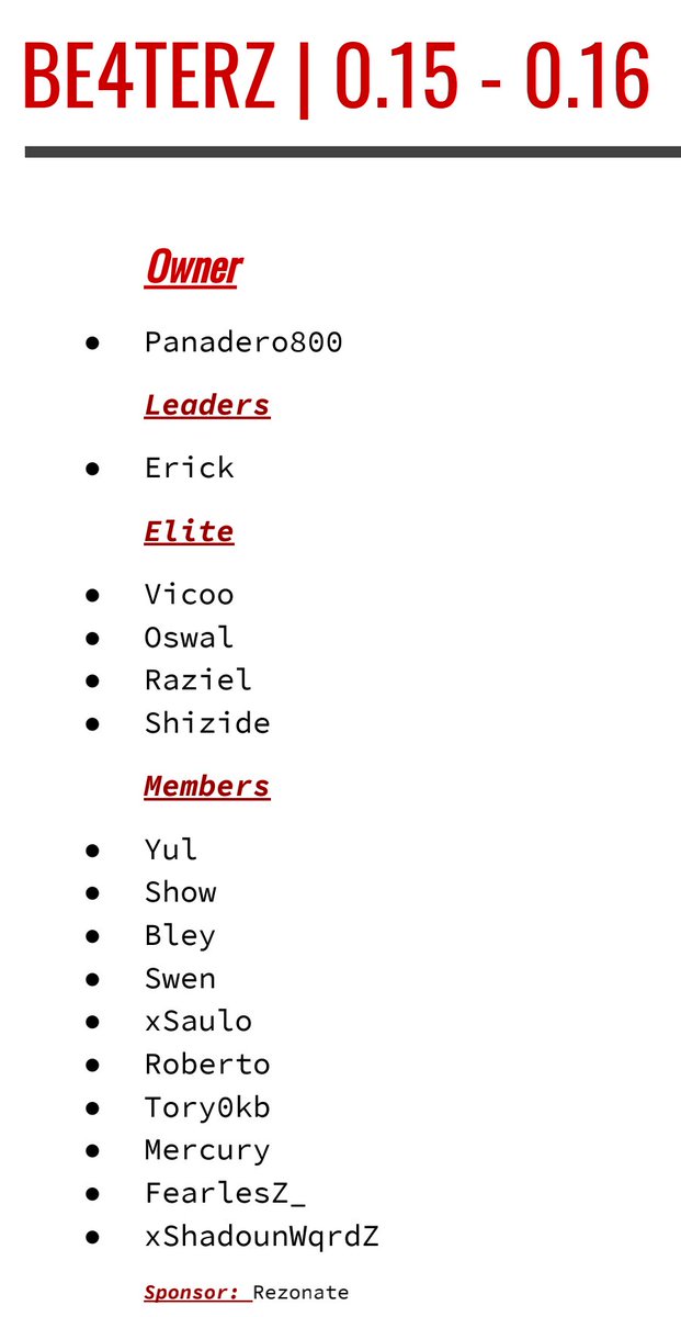 -= Roster Oficial | Julio 2020 =-