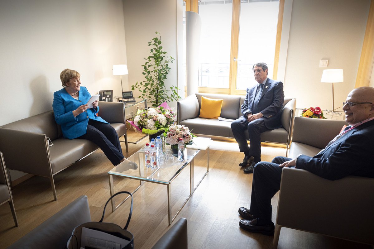 Timely exchange of views with Chancellor Merkel on the recent developments in #Cyprus #EEZ, the pressing regional issues threatening peace and stability, and the prospects for the resumption of the negotiations aiming at a comprehensive solution of the #Cyprus Problem.