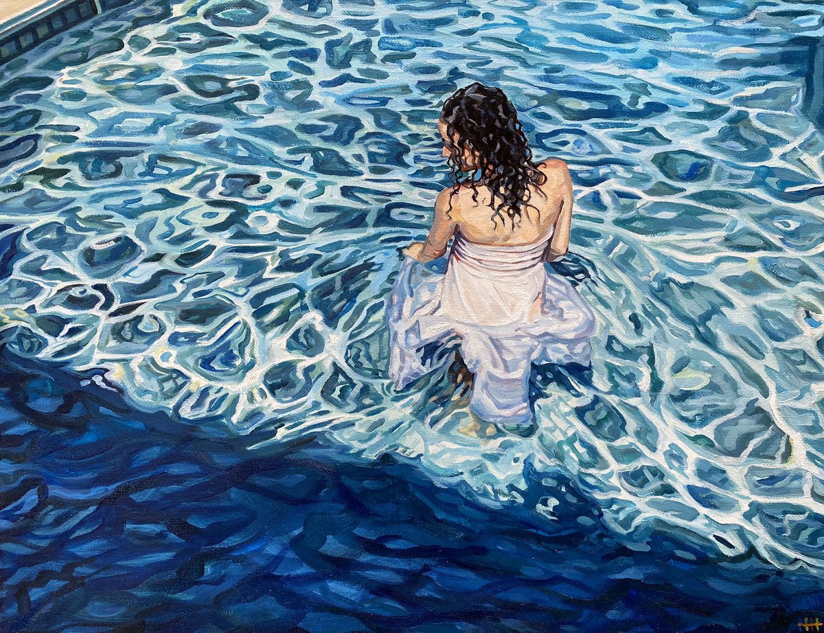 Twittartists's tweet photo. Contemporary artist Heather Horton @Heather_Horton's brilliant imagery is all about crystallising the gleaming rays of the sun as they caress the ripples in a shimmering pool of blue. It isn't just water that she paints. It is an element of life that she immortalizes on canvas. https://t.co/e7HFYLOe0O