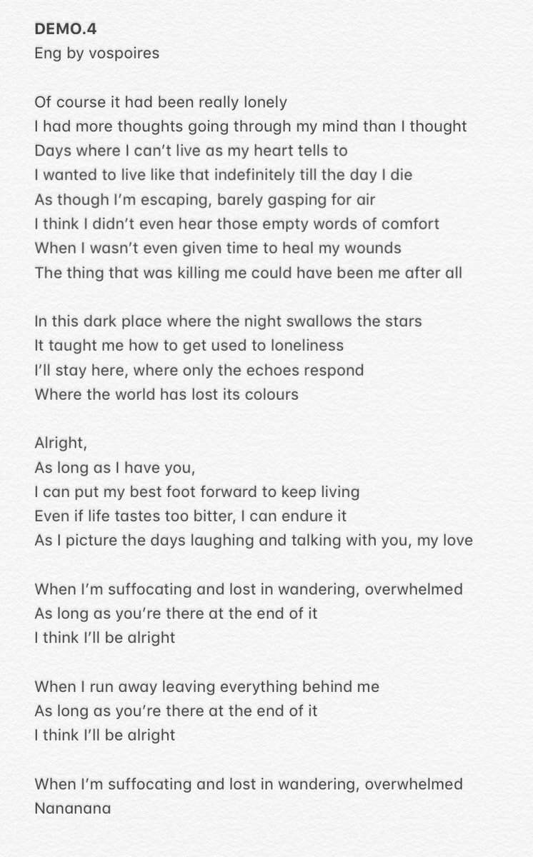 vospoires's tweet photo. SoundCloud 131 DEMO.4
English interpretation

https://t.co/zfMck6EIUu 
#KimHanbin_Demo4 https://t.co/eB8whjw4sM